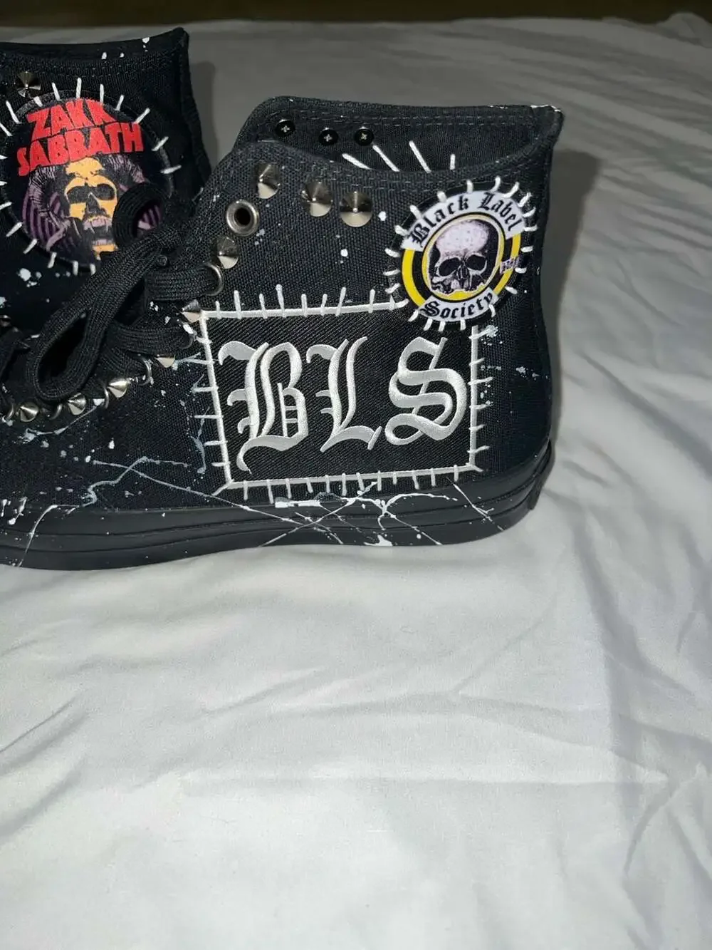 Custom Black Label Society Zakk Sabbath Studded Paint Splatter  Size 12 - Picture 2 of 10